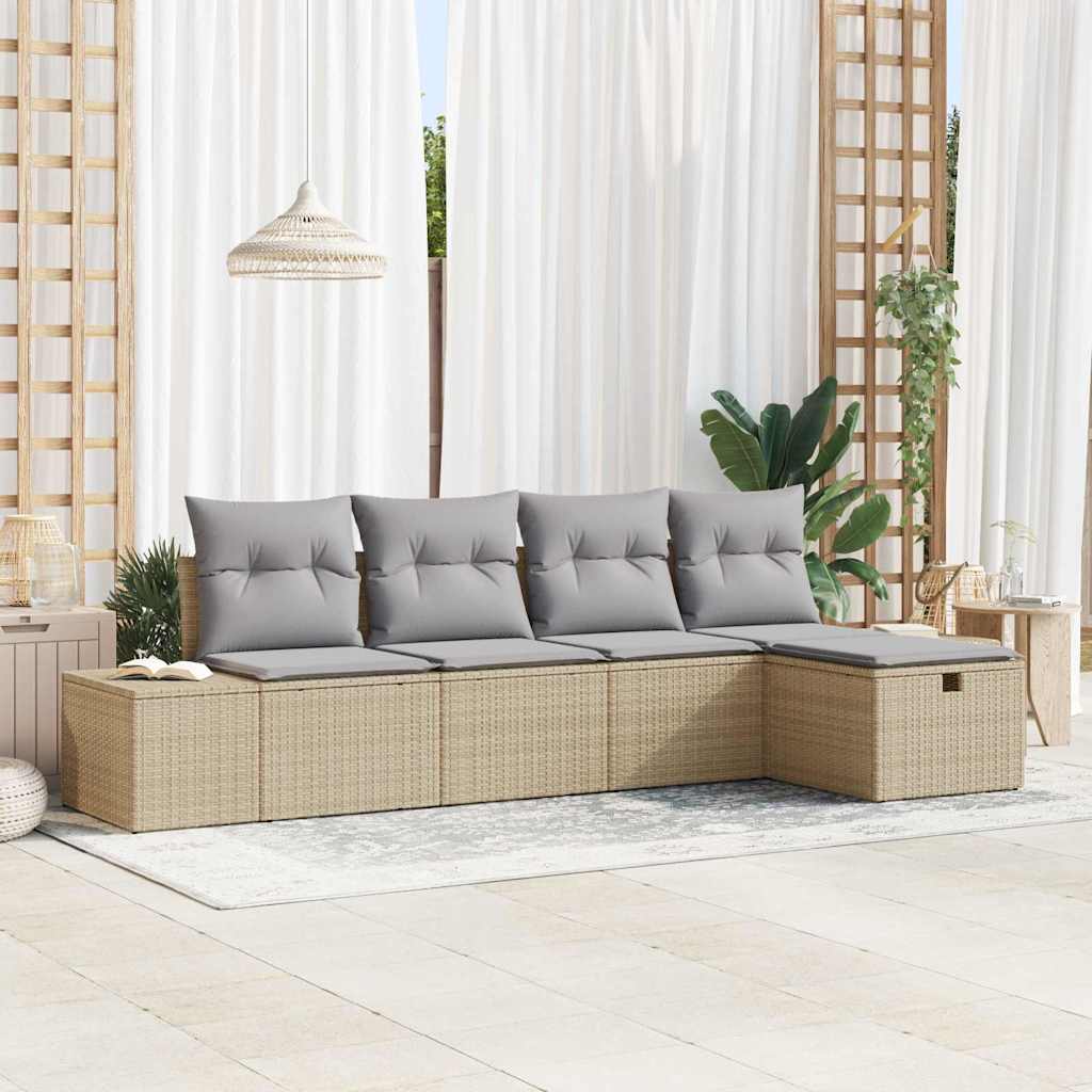 Set di Divani da Giardino a 5 Pezzi con Cuscini Beige in Rattan Sintetico 3359359