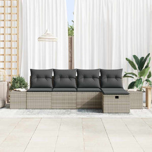 Set Divano da Giardino  5 Pezzi con Cuscini Grigio Chiaro in Poly Rattan 3359361