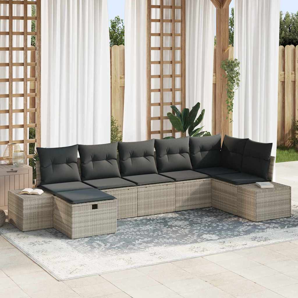 Set di mobili da giardino  7 pezzi con cuscini grigio chiaro in rattan sintetico 3359401