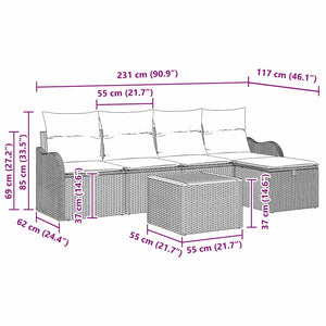 Set di Sofà da Giardino  6 Pezzi con Cuscini Nero Polyrattan 3359474