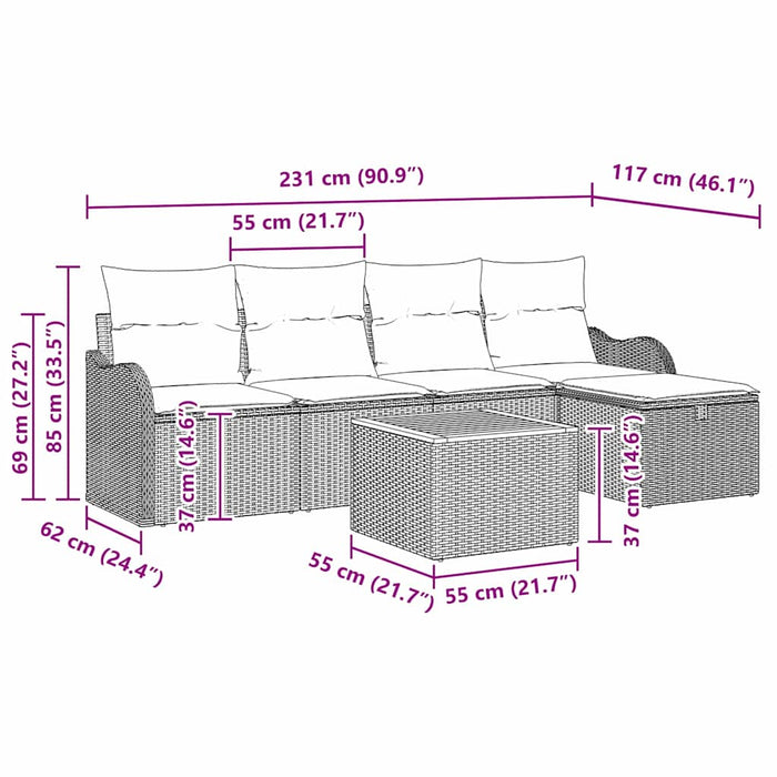 Set di Sofà da Giardino  6 Pezzi con Cuscini Nero Polyrattan 3359474