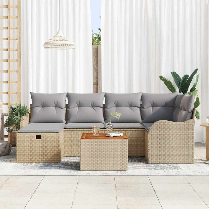 Set Divano da Giardino  da 7 Pezzi con Cuscini Beige Polyrattan 3359483