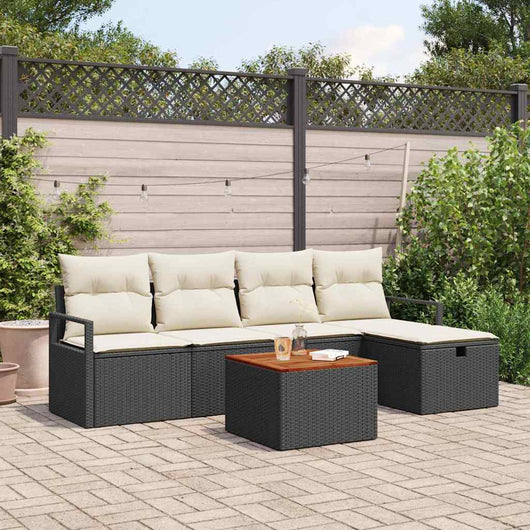 Set divano da giardino  6 pezzi con cuscini neri in polirattan 3359530