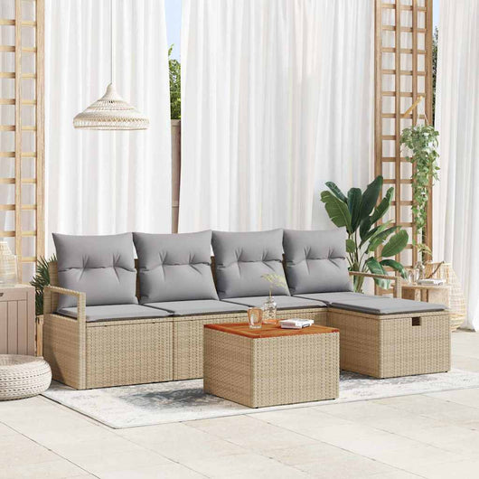 Set Divano da Giardino  a 6 Pezzi con Cuscini Beige in Polyrattan 3359532