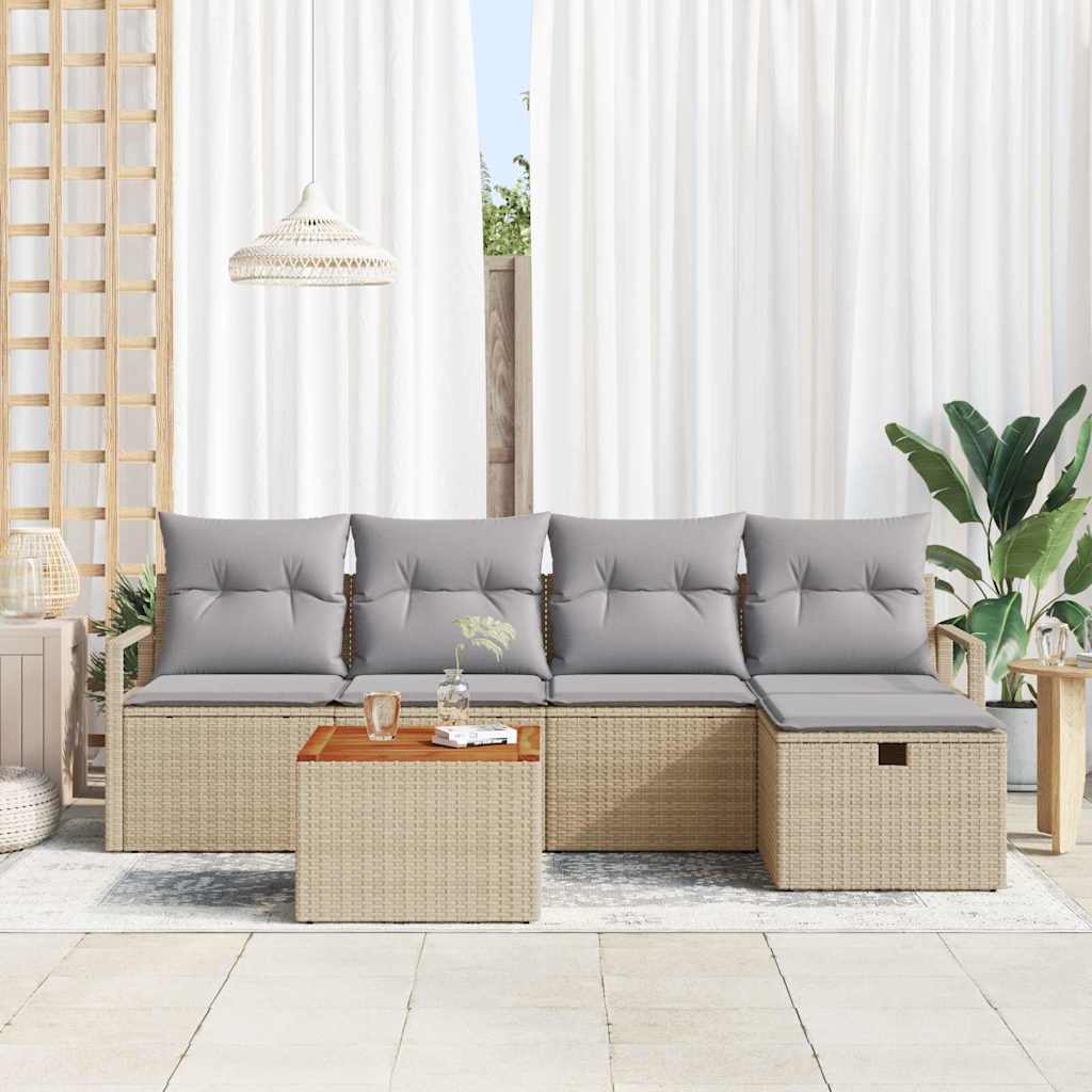 Set Divano da Giardino  a 6 Pezzi con Cuscini Beige in Polyrattan 3359532