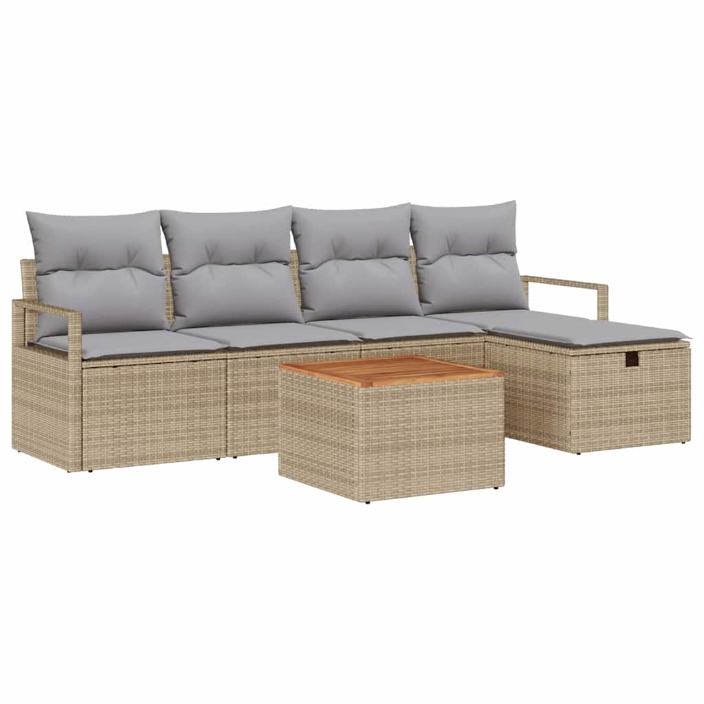Set Divano da Giardino  a 6 Pezzi con Cuscini Beige in Polyrattan 3359532