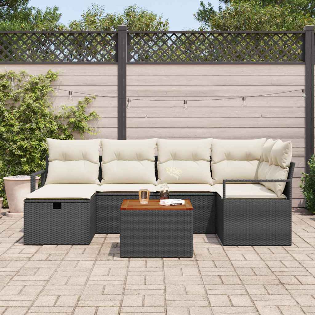Set divano da giardino da 7 pezzi con cuscini in polyrattan nero 3359537