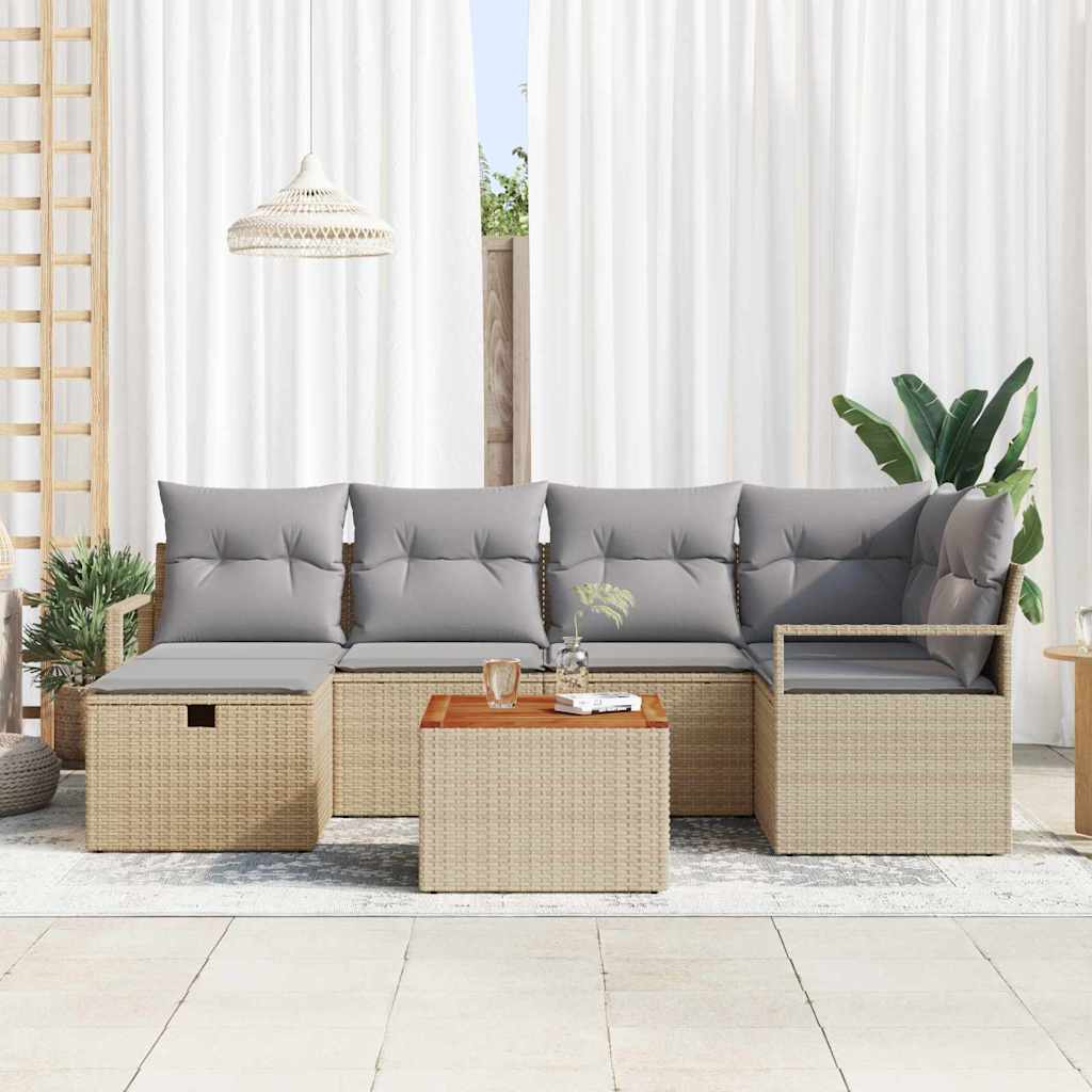 Set Divano da Giardino in 7 Pezzi con Cuscini Beige Polyrattan 3359539