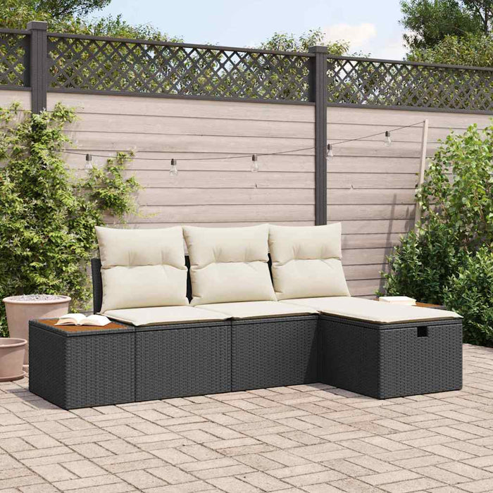 Set Divano da Giardino con cuscino 4 pz-Sofa da Giardino-Divanetto da esterno Nero Poly Rattan 117624