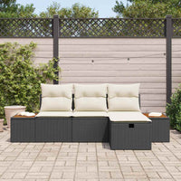 Set Divano da Giardino con cuscino 4 pz-Sofa da Giardino-Divanetto da esterno Nero Poly Rattan 117624