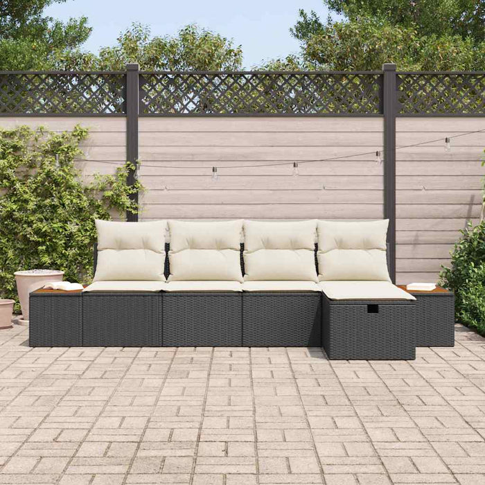 Set giardino  5 pezzi con cuscini neri in polirattan 3359619