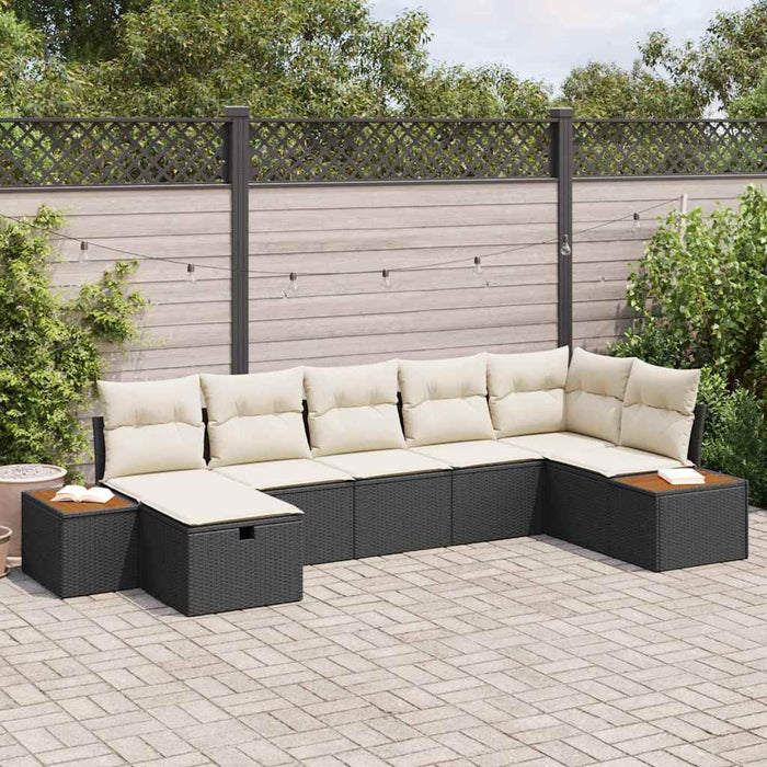 Set da giardino  7 pezzi con cuscini neri in rattan sintetico 3359639