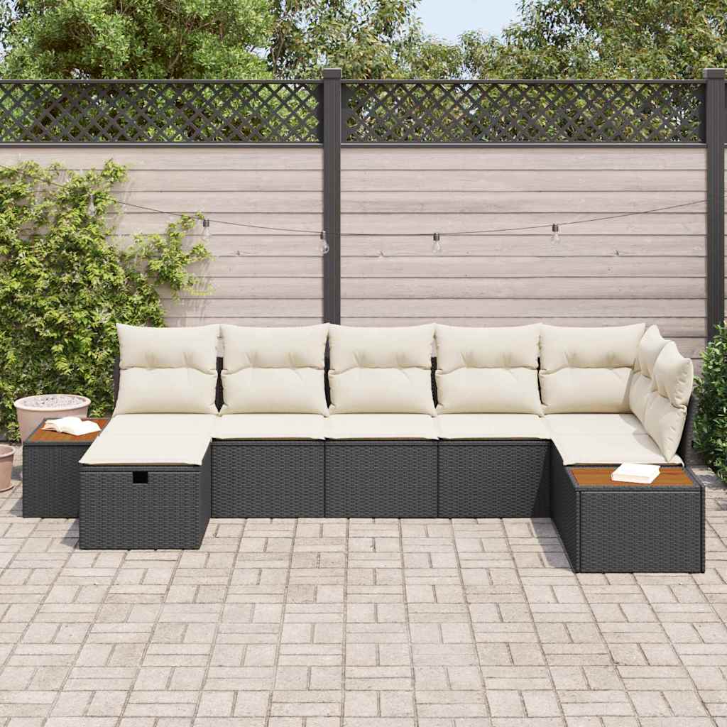Set da giardino  7 pezzi con cuscini neri in rattan sintetico 3359639