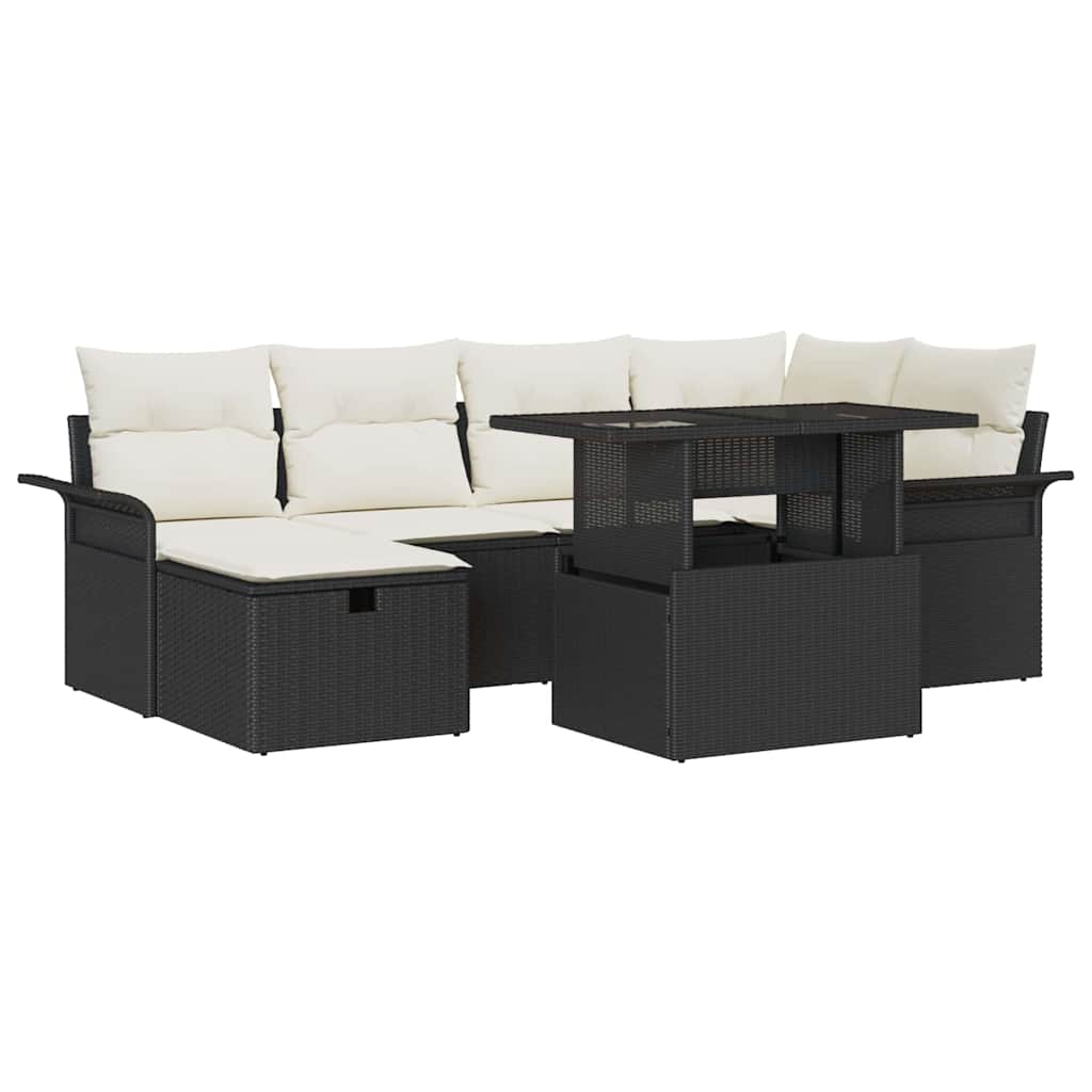 Set Divano da Giardino con cuscino 7 pcs Nero Poly Rattan 3359674