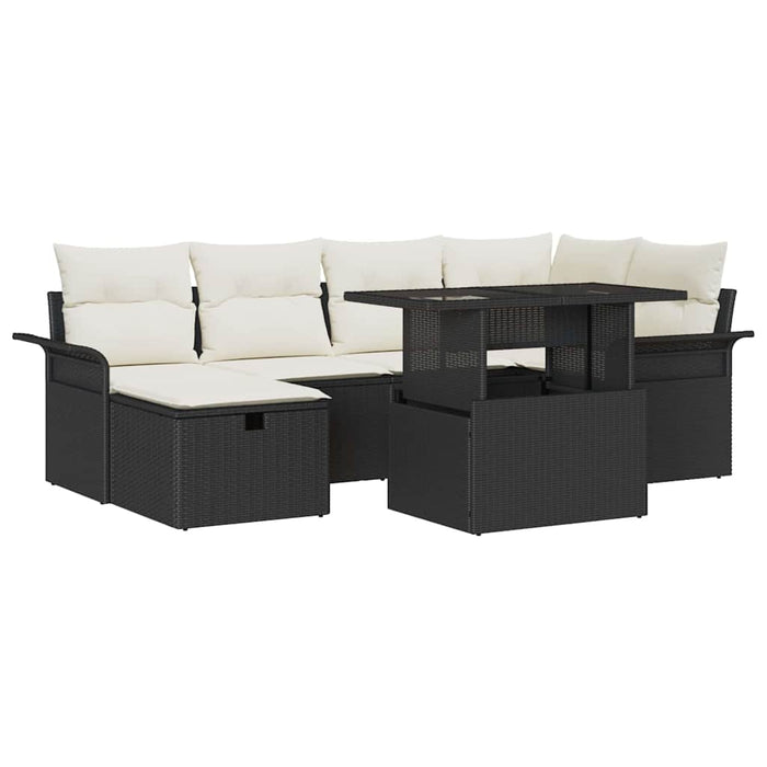 Set Divano da Giardino con cuscino 7 pcs Nero Poly Rattan 3359674