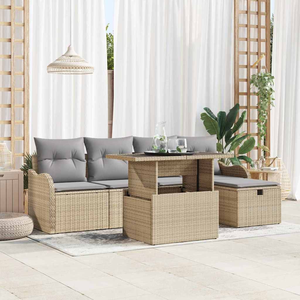 vidaXL Set Divano da Giardino con cuscino 6 pcs Beige Poly Rattan