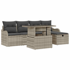 Set Divani da Giardino a 6 Pezzi con Cuscini Grigio Chiaro Polyrattan 3359709