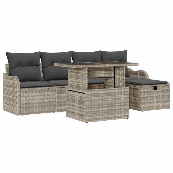 Set Divani da Giardino a 6 Pezzi con Cuscini Grigio Chiaro Polyrattan 3359709