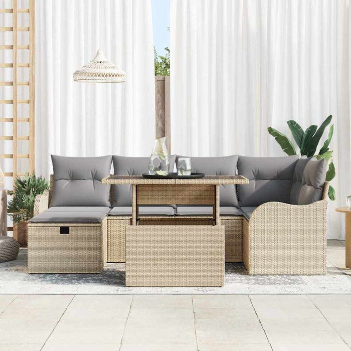Set di Divani da Giardino  7 Pezzi con Cuscini Beige Polyrattan 3359717