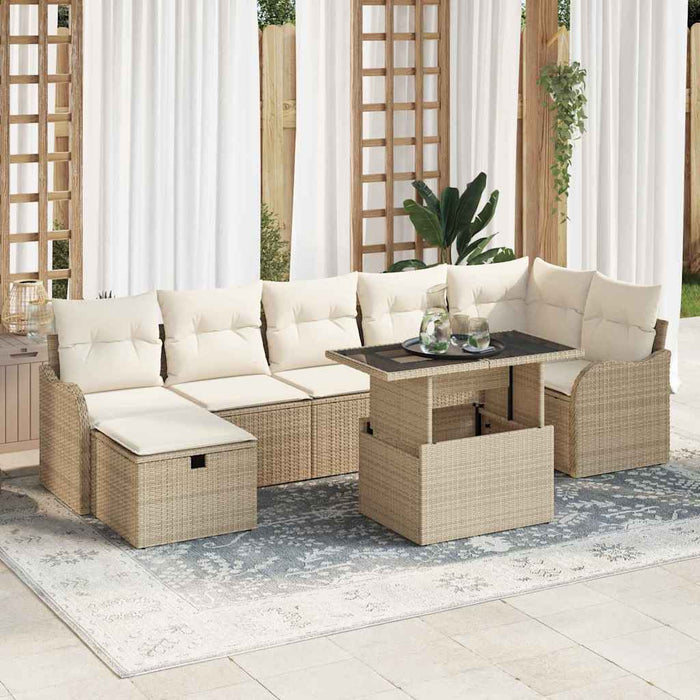 Set di divano da giardino 8 pezzi di  con cuscini beige in rattan sintetico. 3359728