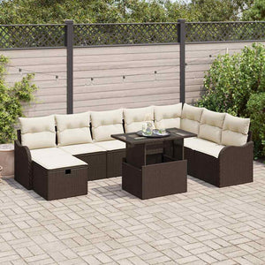 vidaXL Set Divano da Giardino con cuscino 9 pcs Marrone Poly Rattan