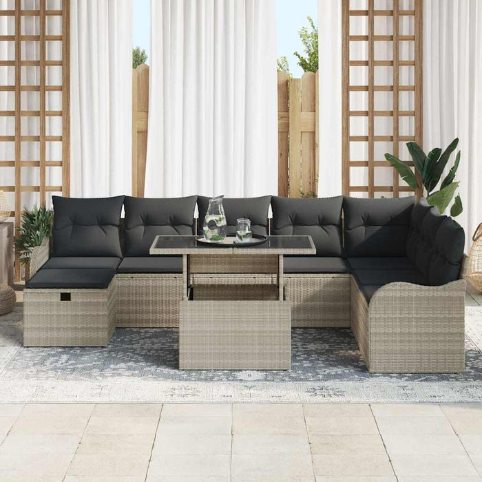 Set Sofà Giardino 9 Pezzi Cuscini Rattan PE Grigio Chiaro 3359739