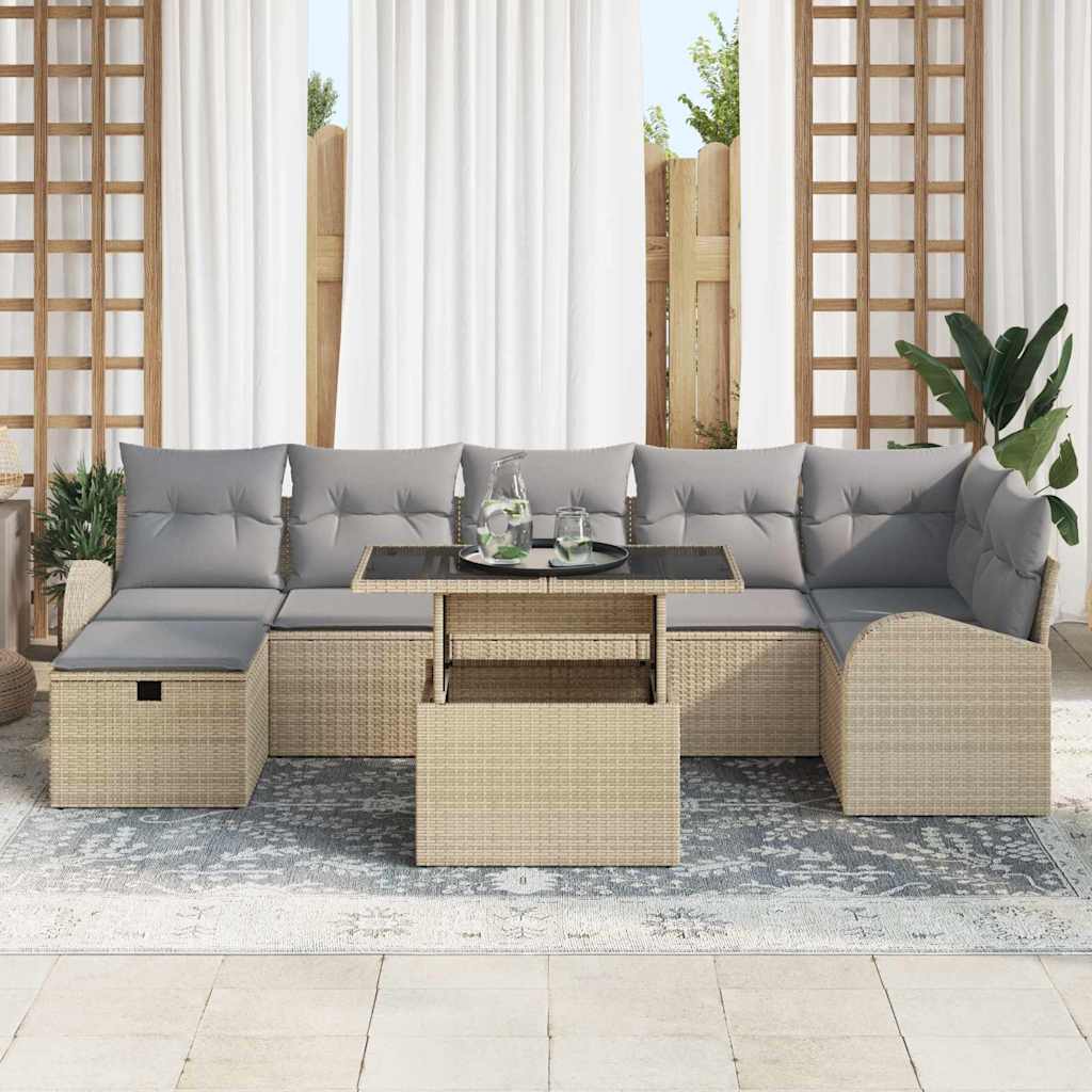 Set Divano da Giardino  8 Pezzi con Cuscini Beige Poly Rattan 3359767