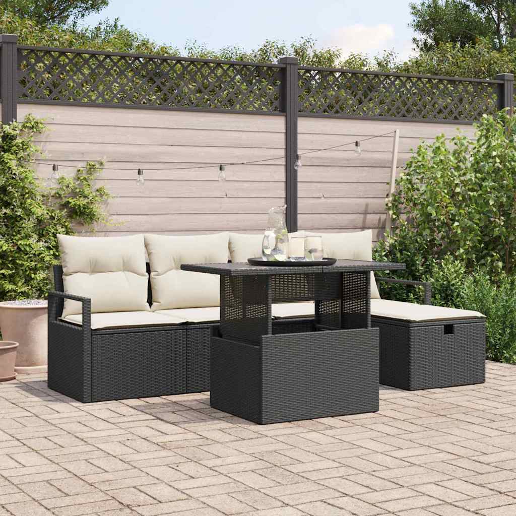 Set Divano da Giardino  6 Pezzi con Cuscini Nero Polyrattan 3359784