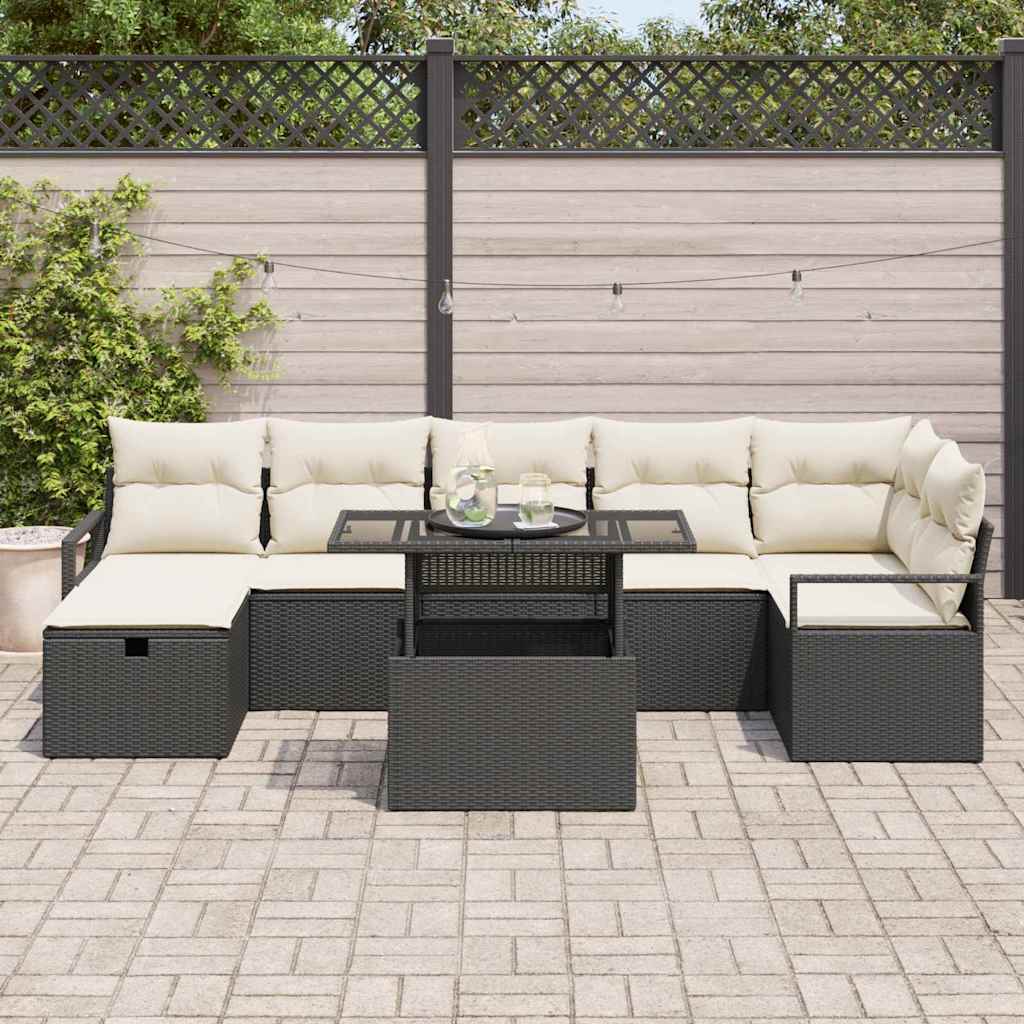 Set Divano da Giardino con cuscino 8 pcs Nero Poly Rattan 3359804