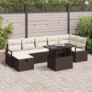 Set di Sofà da Giardino 8 Pezzi con Cuscini - Rattan Poliestere Marrone 3359805