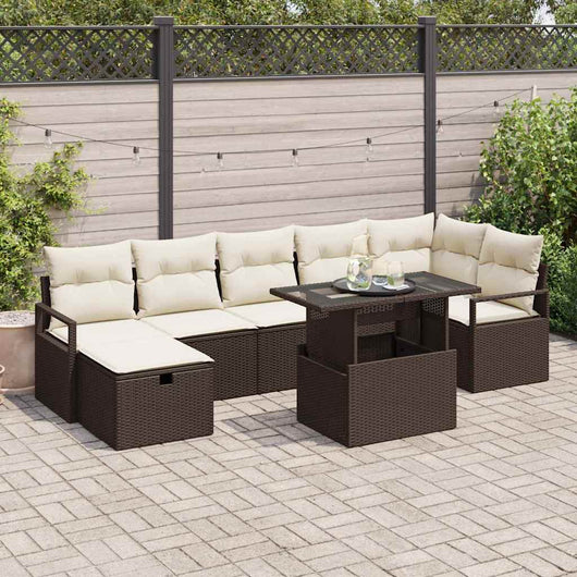 Set di Sofà da Giardino 8 Pezzi con Cuscini - Rattan Poliestere Marrone 3359805