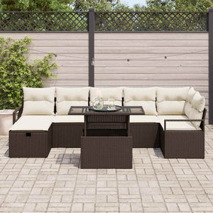 Set di Sofà da Giardino 8 Pezzi con Cuscini - Rattan Poliestere Marrone 3359805