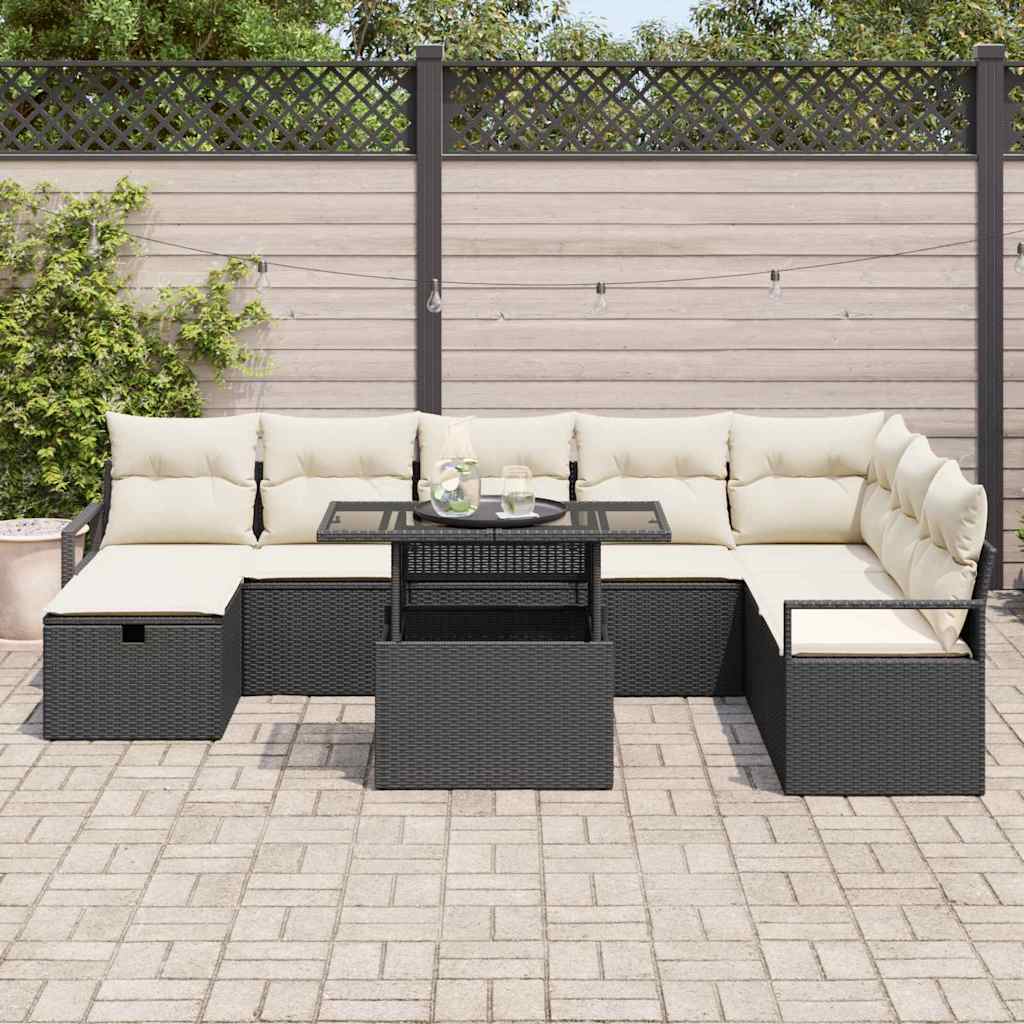 Set di divani da giardino a 9 pezzi con cuscini Nero Polyrattan 3359814