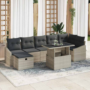 Set Divani Giardino a 8 Pezzi con Cuscini Grigio Chiaro Polyrattan 3359849