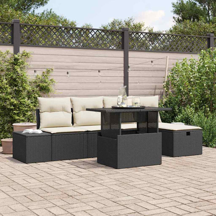 Set Divano da Giardino 6 pcs Nero Poly Rattan 3359864