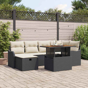 Set Divano da Giardino  7 Pezzi con Cuscini Nero Polyrattan 3359939