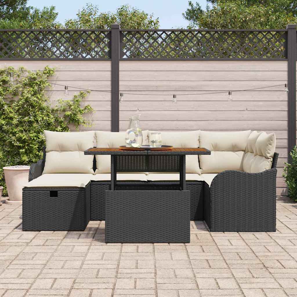 vidaXL Set Divano da Giardino con cuscino 7 pcs Nero Poly Rattan
