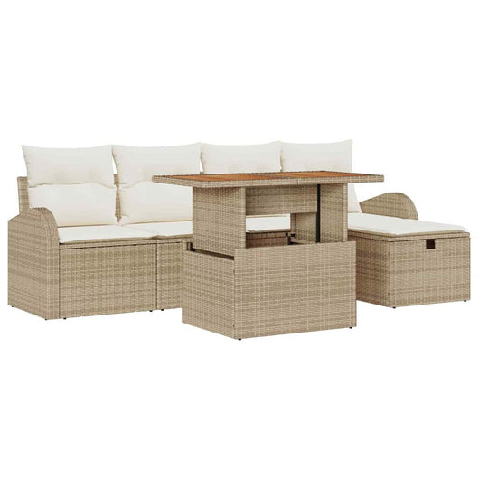 Set Divano da Giardino con cuscino 6 pcs Beige Poly Rattan 3359963
