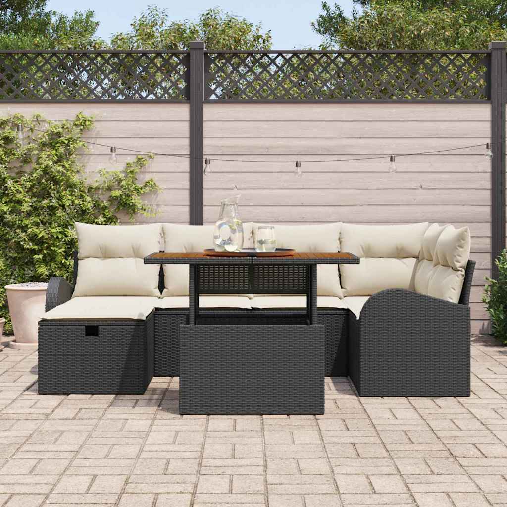 Set Divano Giardino 7 Pezzi con Cuscini Nero Rattan Polietilene 3359967