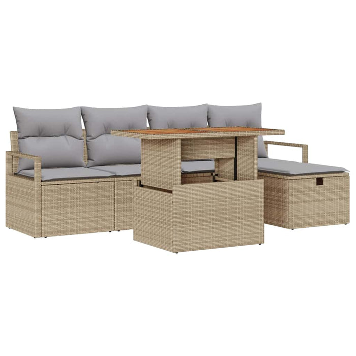 Set Sofà da Giardino a 6 Pezzi con Cuscini Beige Polyrattan 3359990