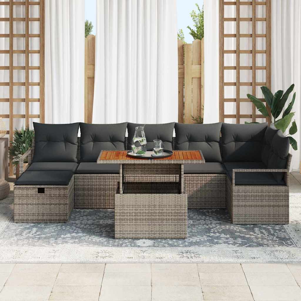 Set Divano da Giardino 8 Pezzi con Cuscini Grigio Polyrattan 3360003