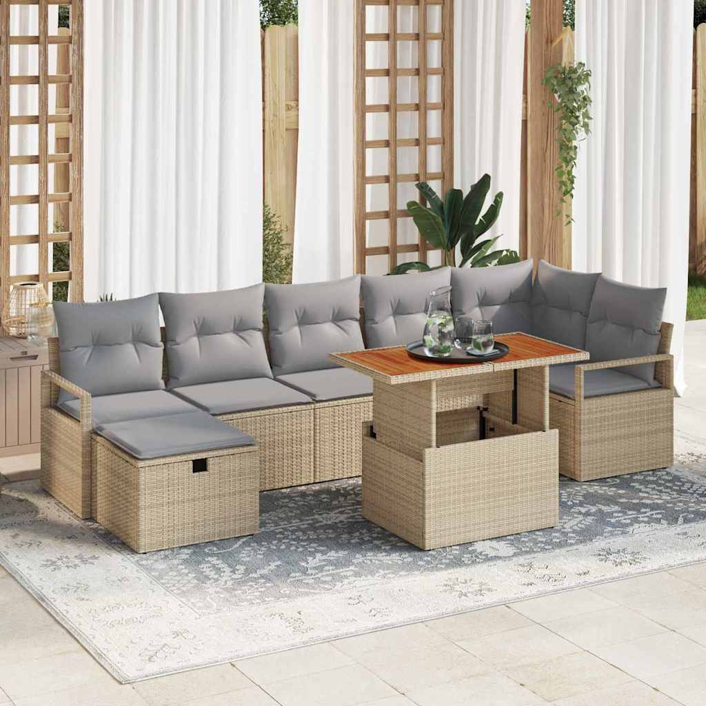 Set da Giardino 8 Pezzi con Cuscini Beige Rattan Polivalente 3360004