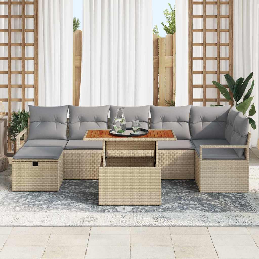 Set da Giardino 8 Pezzi con Cuscini Beige Rattan Polivalente 3360004
