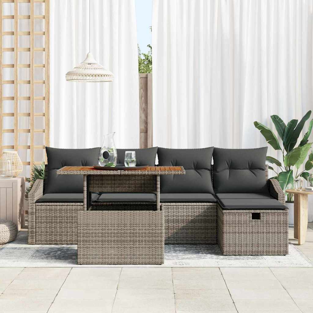 Set di divano da giardino 6 pezzi con cuscini Grigio Polirattan 3360017