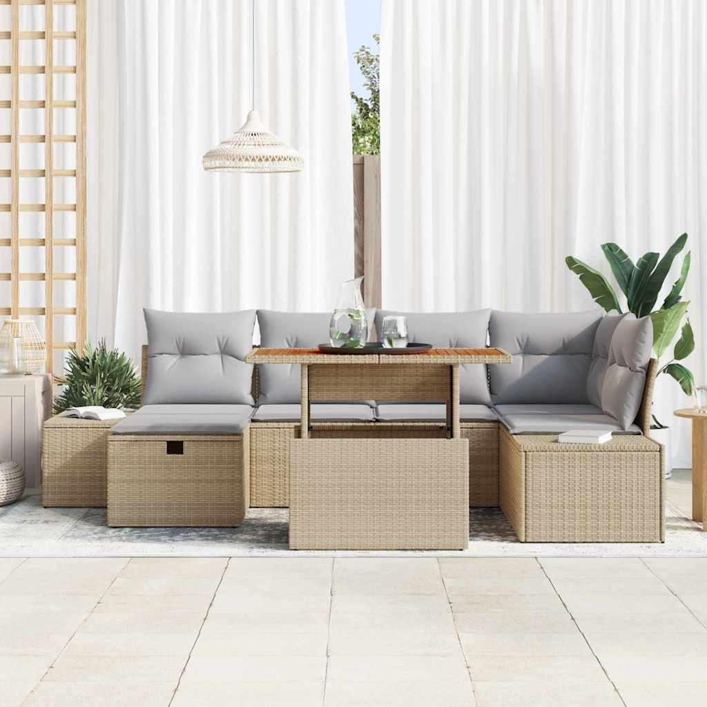 Set Divano da Giardino con cuscino 7 pcs Beige Poly Rattan 3360053