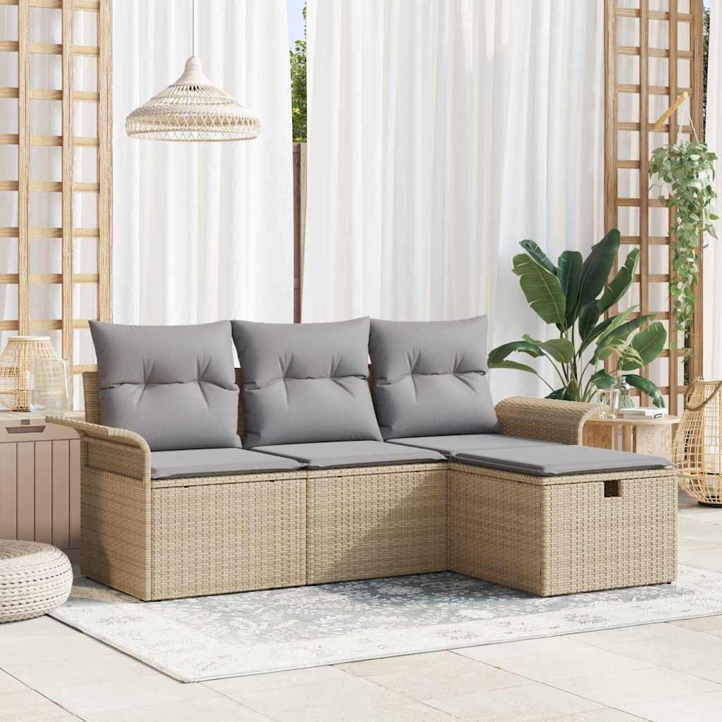 Set da Giardino  in 4 Pezzi con Cuscini Beige in Rattan Sintetico 3360181