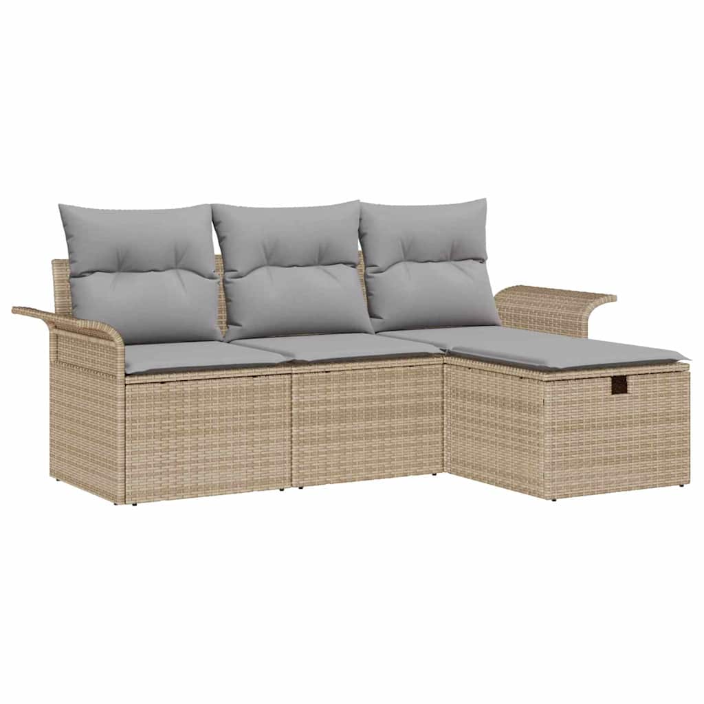 Set Divano da Giardino con cuscino 4 pz-Sofa da Giardino-Divanetto da esterno Beige Poly Rattan 872756