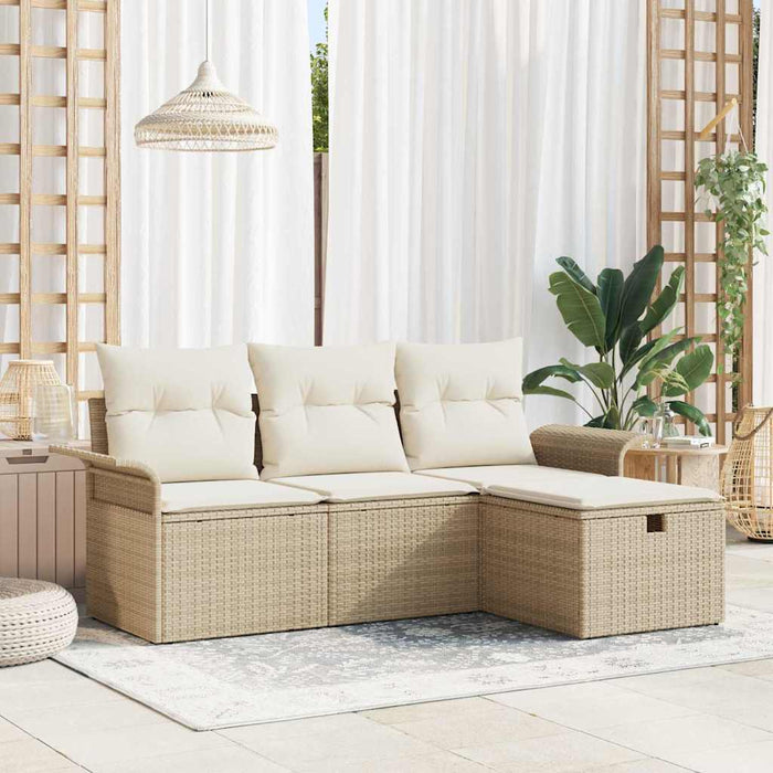Set Divano da Giardino con cuscino 4 pz-Sofa da Giardino-Divanetto da esterno Beige Poly Rattan 317456