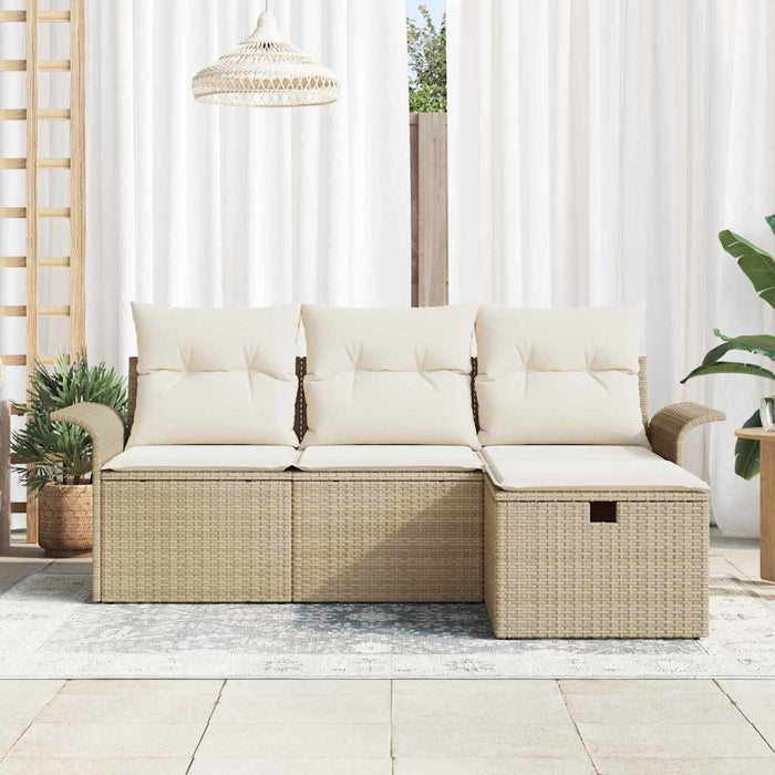 Set Divano da Giardino con cuscino 4 pz-Sofa da Giardino-Divanetto da esterno Beige Poly Rattan 317456