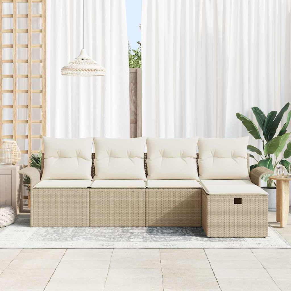 Set di divani da giardino 5 pezzi  con cuscini in rattan sintetico beige 3360192